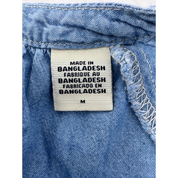 Levi's Chambray Denim Blouse Shirt 3/4 Sleeve V Neck Button Up Blue Medium - Picture 5 of 7